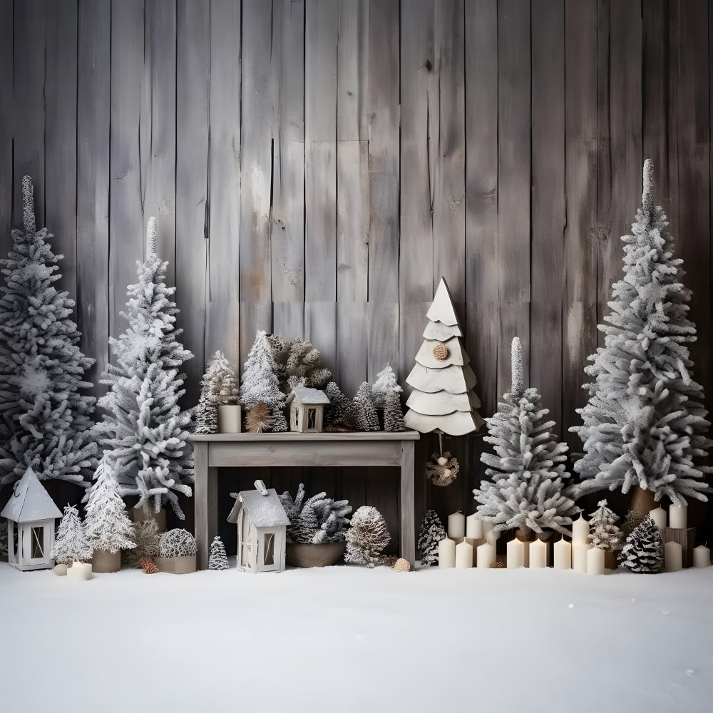 Christmas Rustic Cabin Frosted Trees Backdrop RR8-248