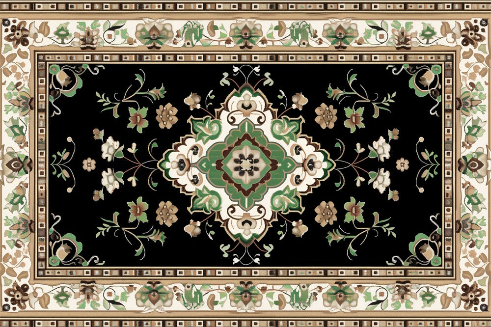 Black and Green Floral Carpet Floor Backdrop RR8-303