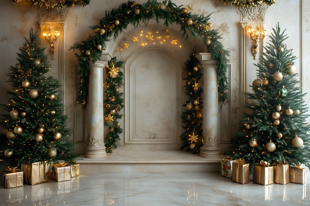 Christmas Wreath Mansion Door Tree Backdrop RR8-337