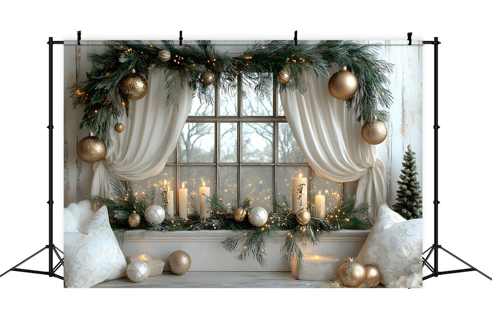 Christmas Wreath Decorated Window Backdrop RR8-340
