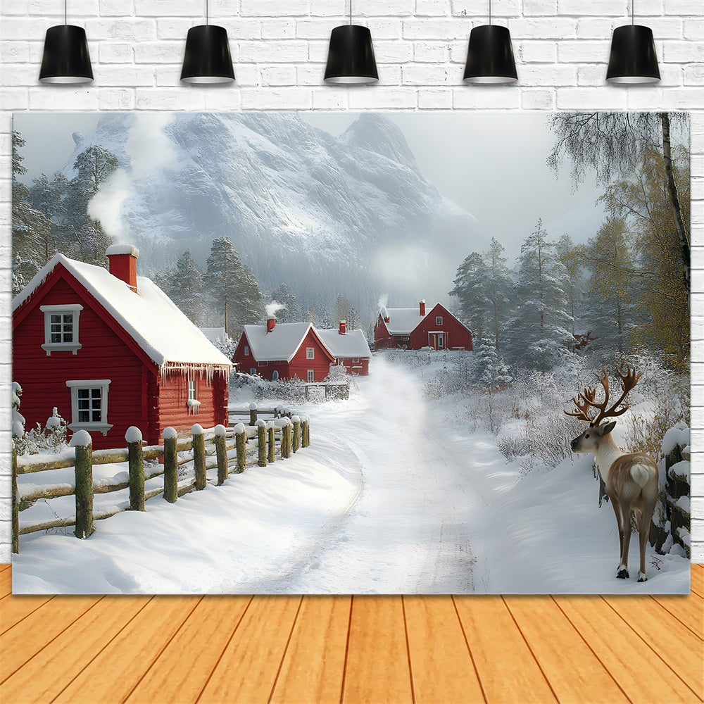 Christmas Snow Covered Village Mountain Backdrop RR8-341
