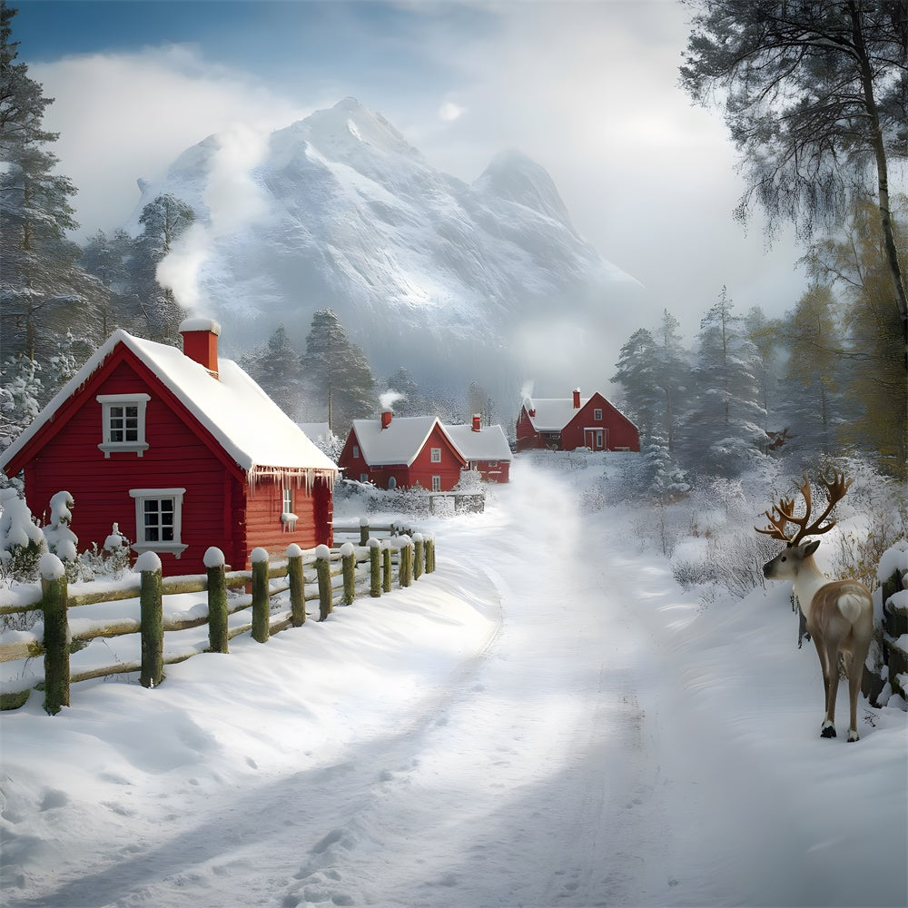 Christmas Snow Covered Village Mountain Backdrop RR8-341