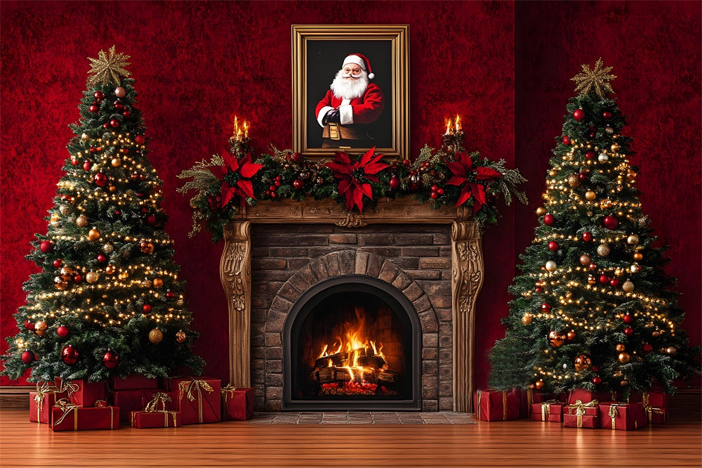 Santa Claus Christmas Retro Fireplace Backdrop RR8-353
