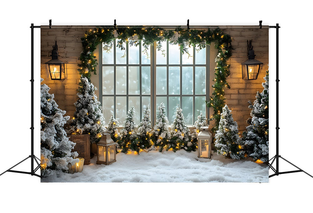 Christmas Trees Window Snow Floor Backdrop RR8-42