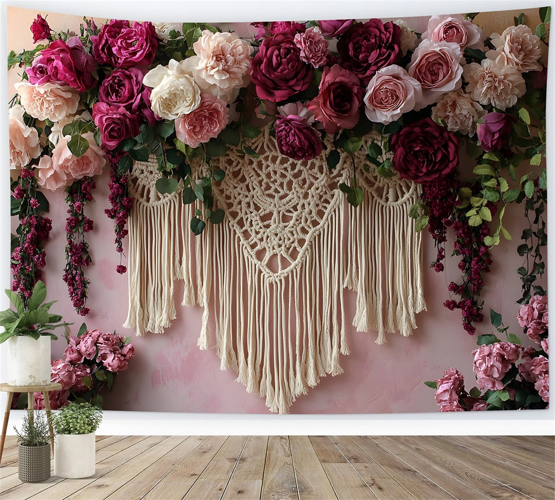 Deep Burgundy Macrame Boho Floral Backdrop RR8-449
