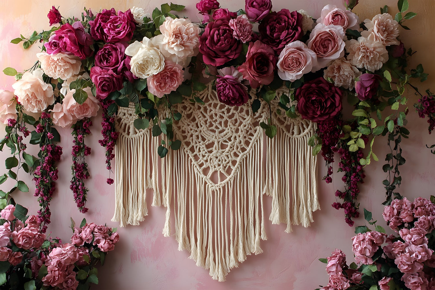 Deep Burgundy Macrame Boho Floral Backdrop RR8-449