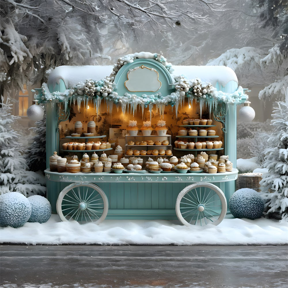 Christmas Ice Cream Cart Snow Backdrop RR8-46