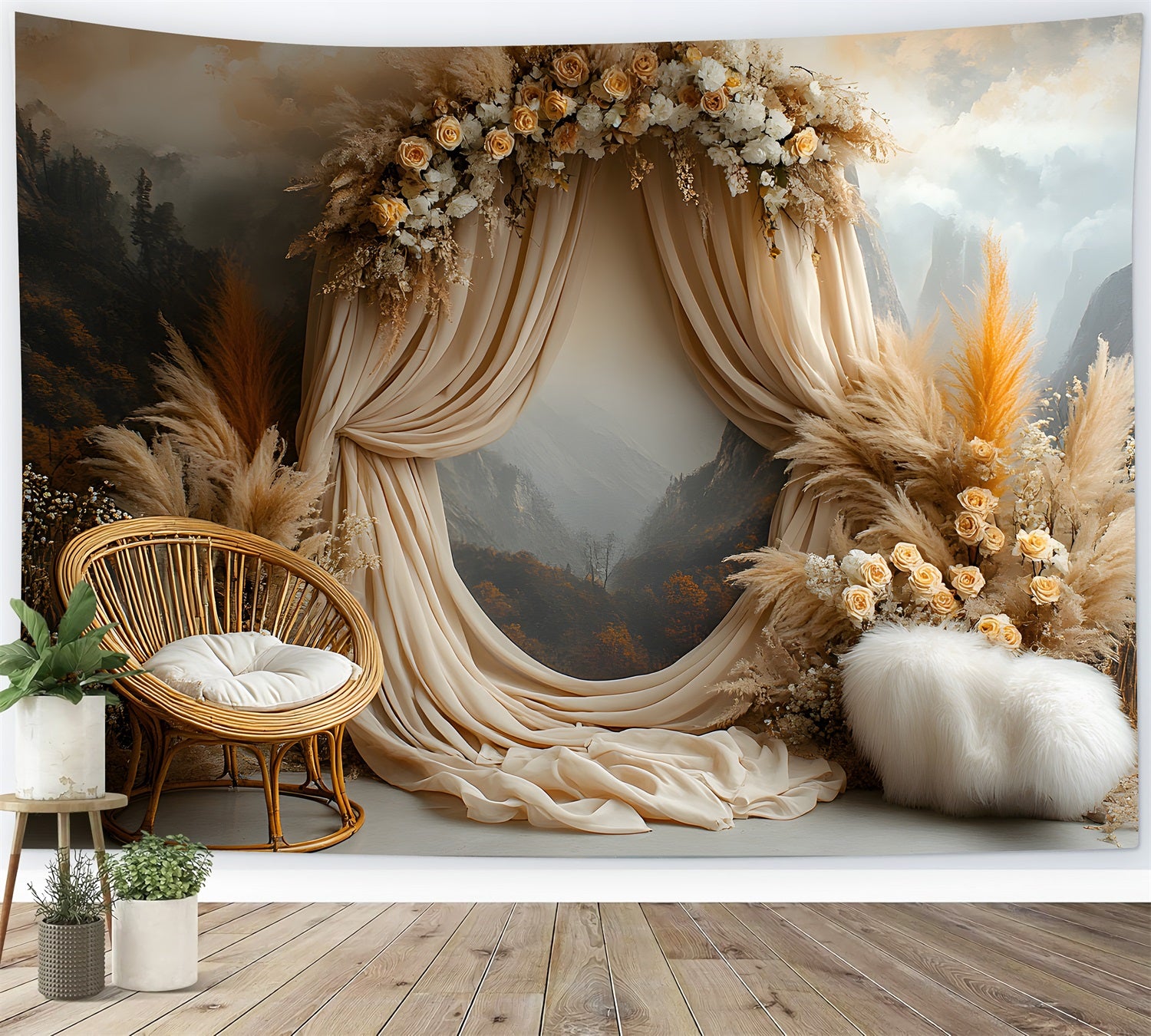 Boho Mountain View Pampas Backdrop RR8-461