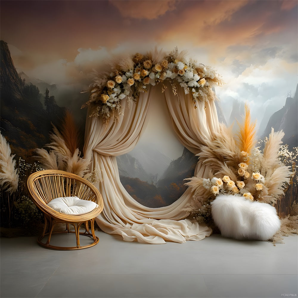 Boho Mountain View Pampas Backdrop RR8-461