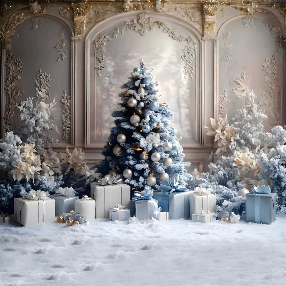 Christmas Tree Gift Boxes Retro Wall Backdrop RR8-49