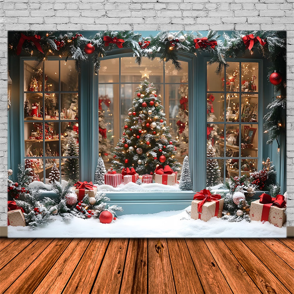 Christmas Shop Door Window Snow Backdrop RR8-58