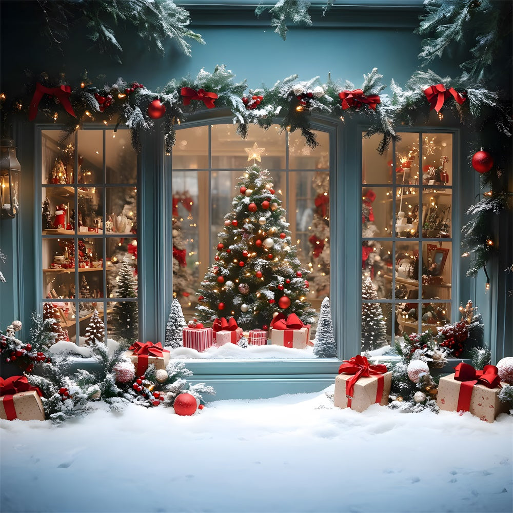 Christmas Shop Door Window Snow Backdrop RR8-58