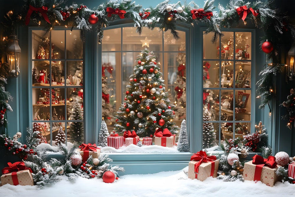 Christmas Shop Door Window Snow Backdrop RR8-58