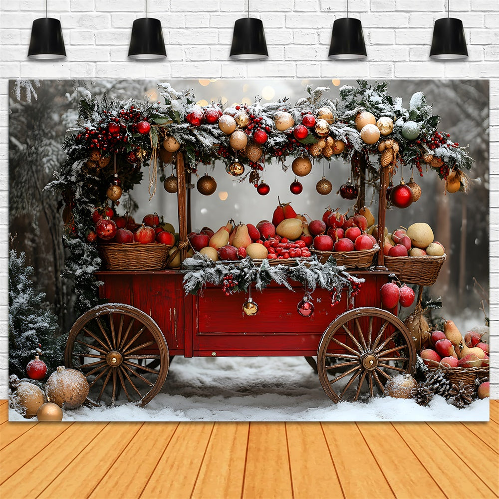 Christmas Snow Trees Fruit Cart Backdrop RR8-62