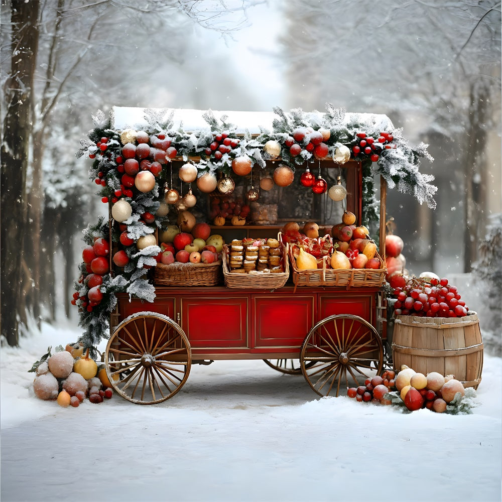Christmas Snow Covered Fruit Cart Backdrop RR8-63