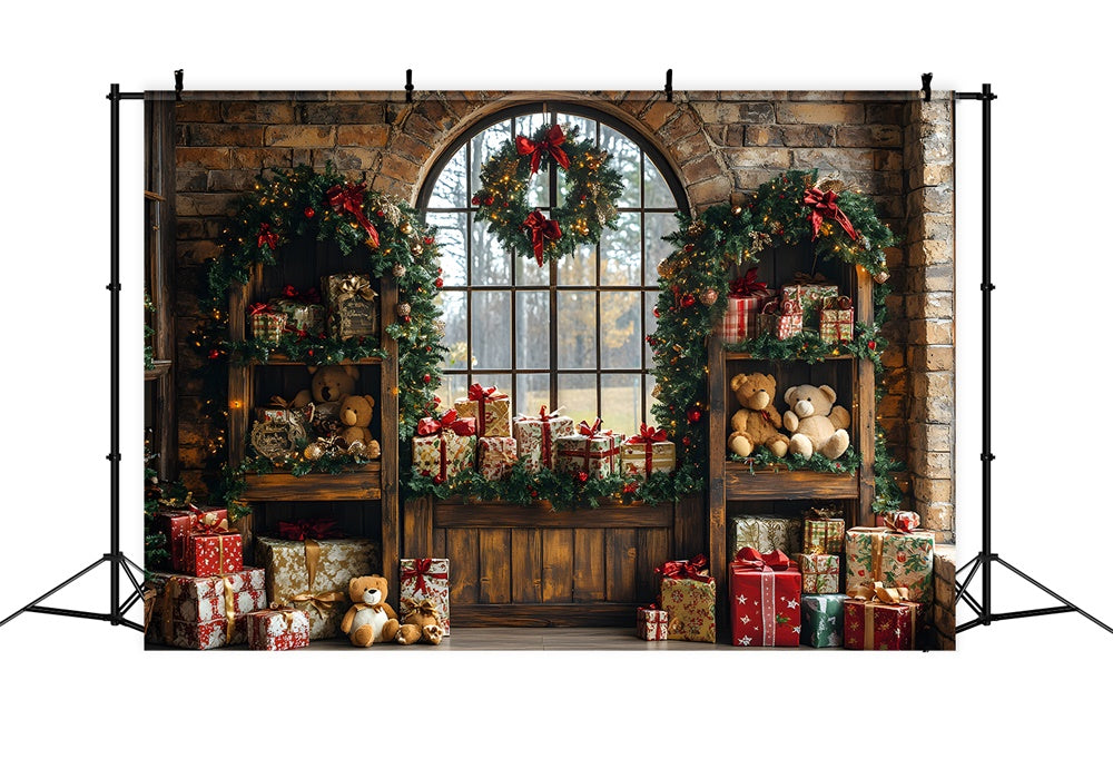 Christmas Toy Bear Gift Boxes Room Backdrop RR8-69