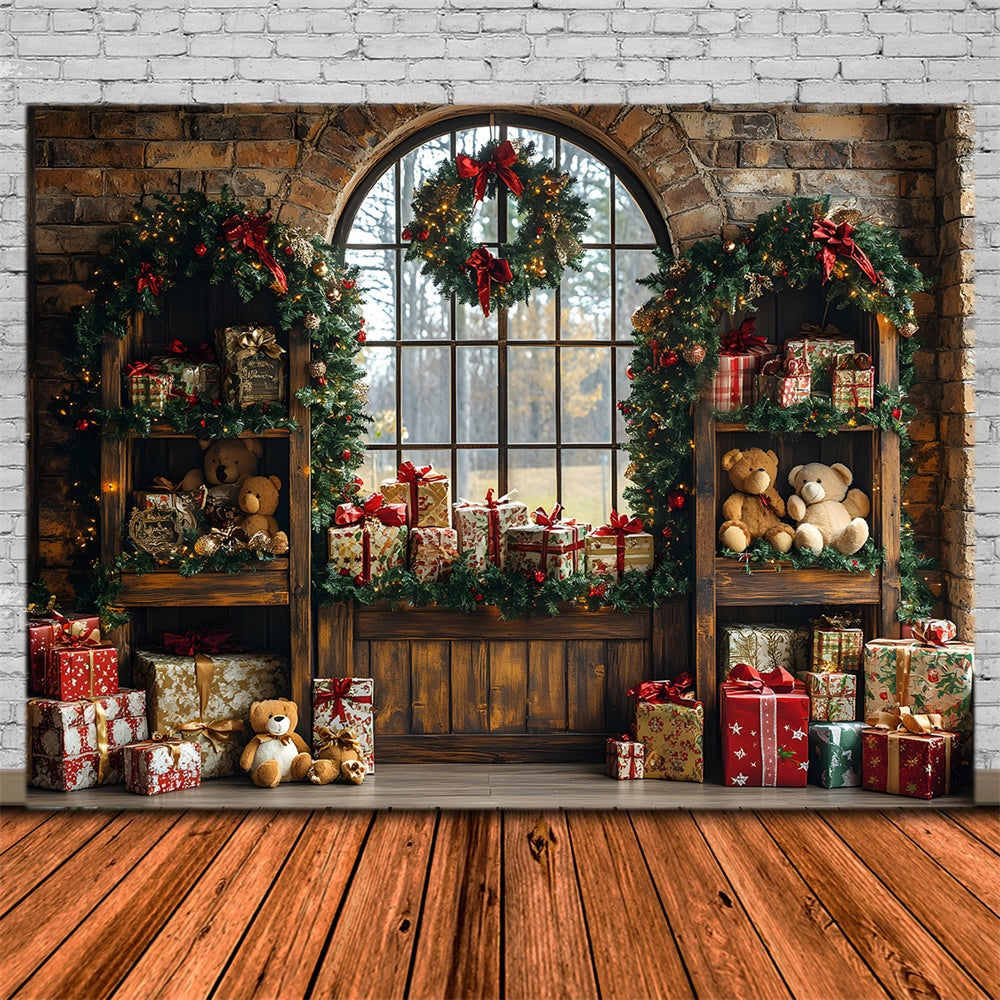 Christmas Toy Bear Gift Boxes Room Backdrop RR8-69