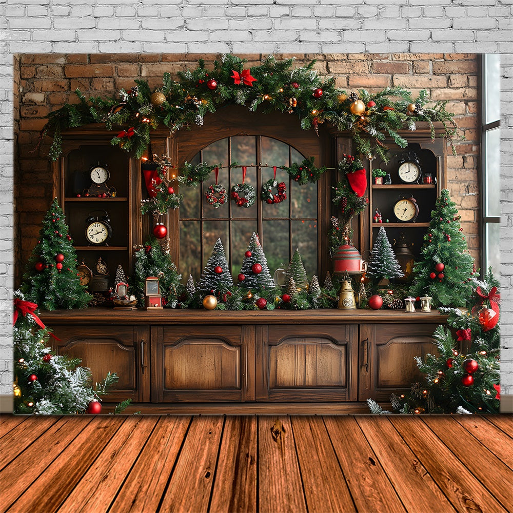 Christmas Trees Wreath Retro Room Backdrop RR8-70