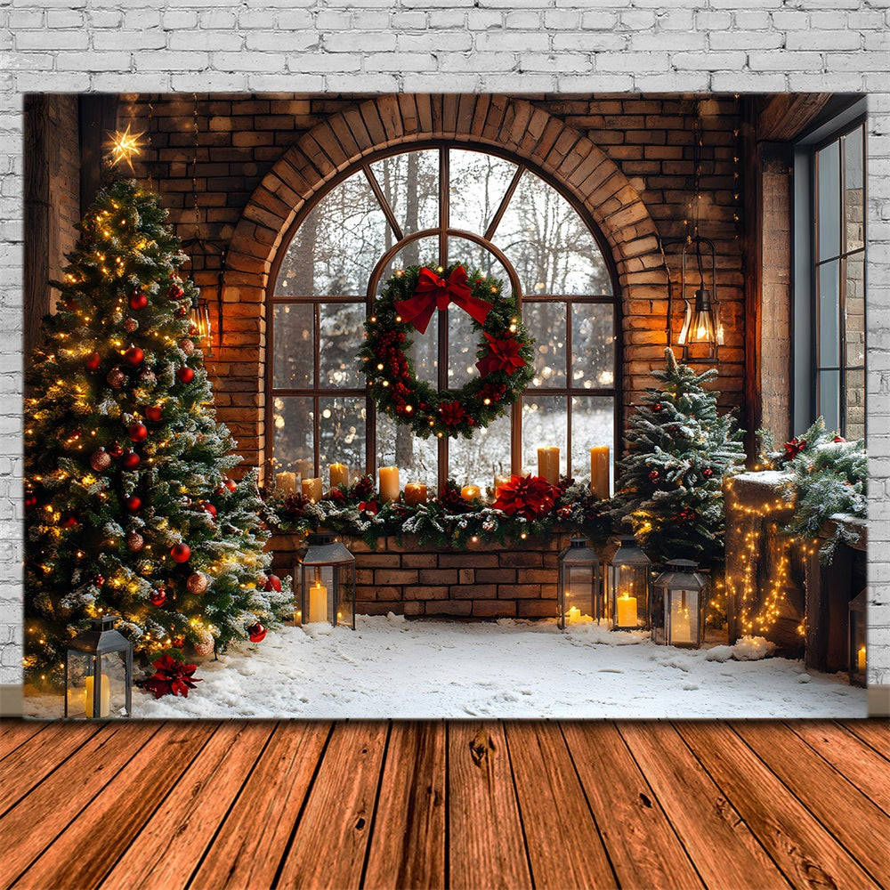 Christmas Brick Room Wreath Window Backdrop RR8-72