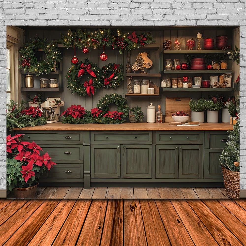 Christmas Kitchen Wreath Balls Backdrop RR8-74