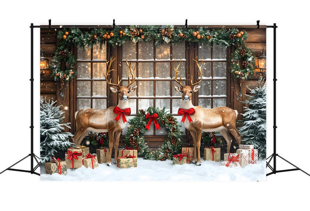 Snowy Christmas Window Garland Reindeer Backdrop RR9-70