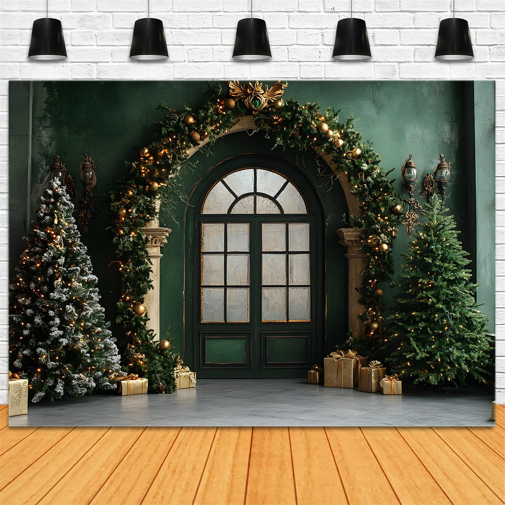 Christmas Vintage Room Green Door Wall Backdrop RR9-80