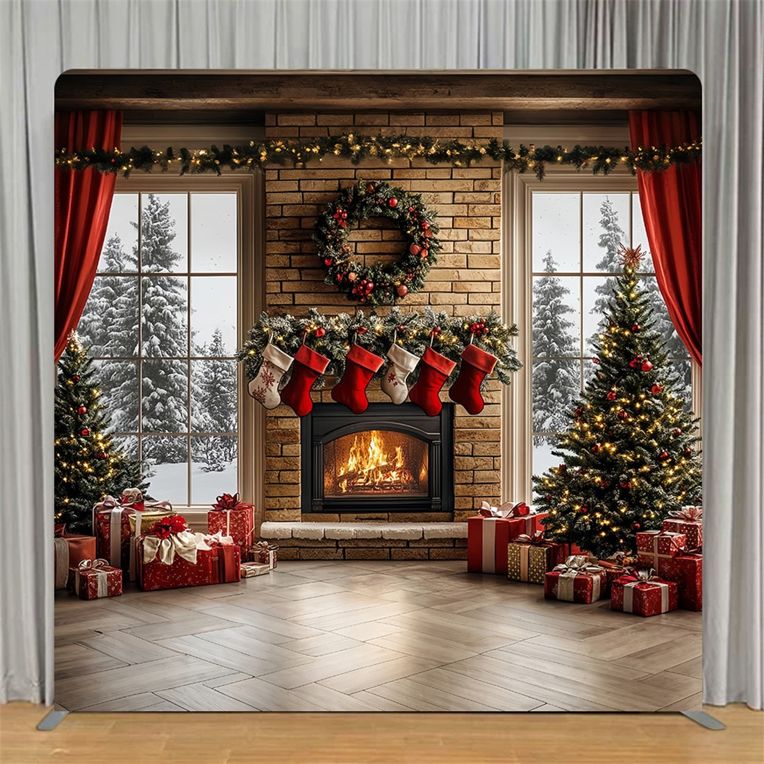 Tension Backdrops Fireplace Snowy Window Christmas Backdrops TS-CSH6-257