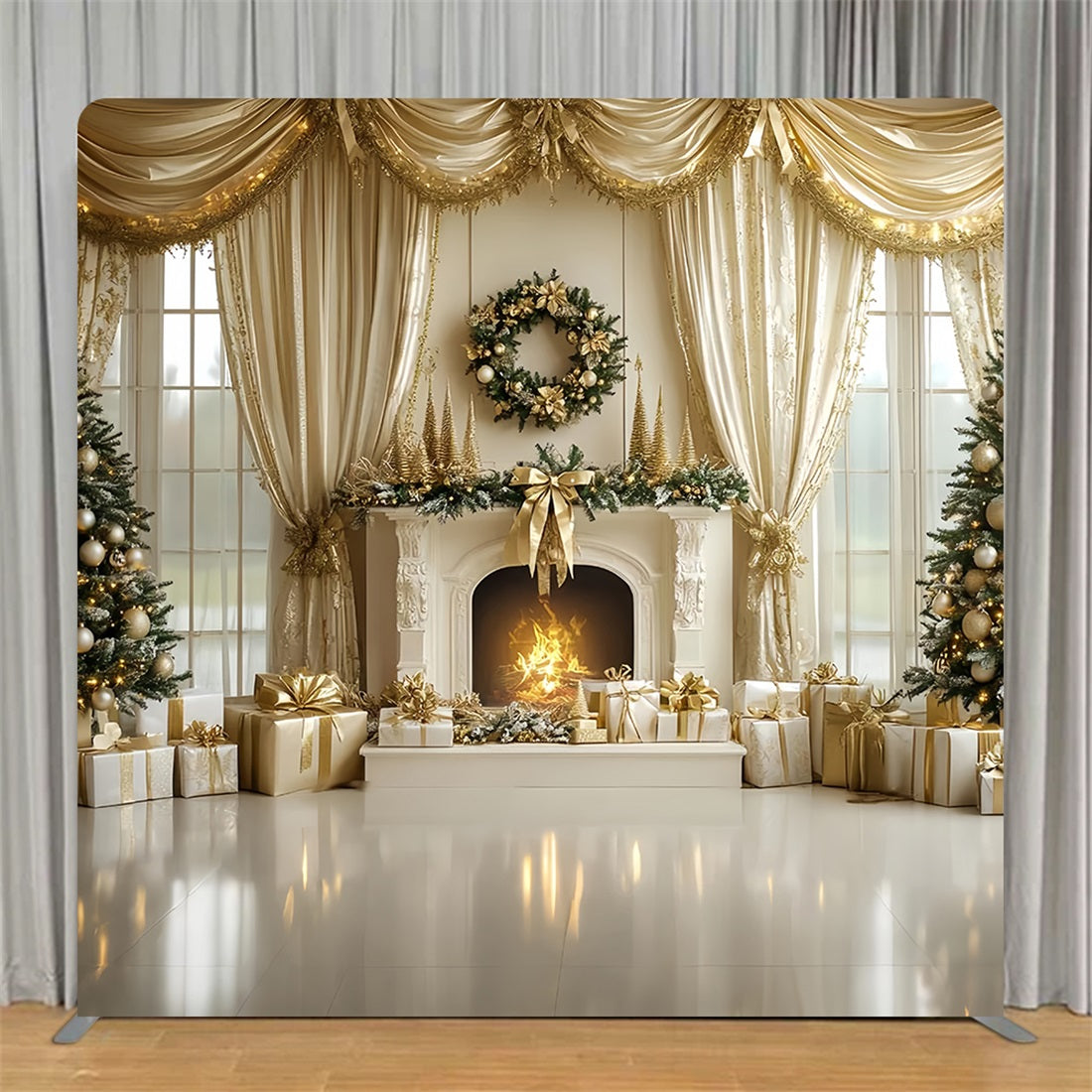 Tension Fabric Backdrop Elegant Fireplace Curtain Christmas Backdrop TS-CSH6-262