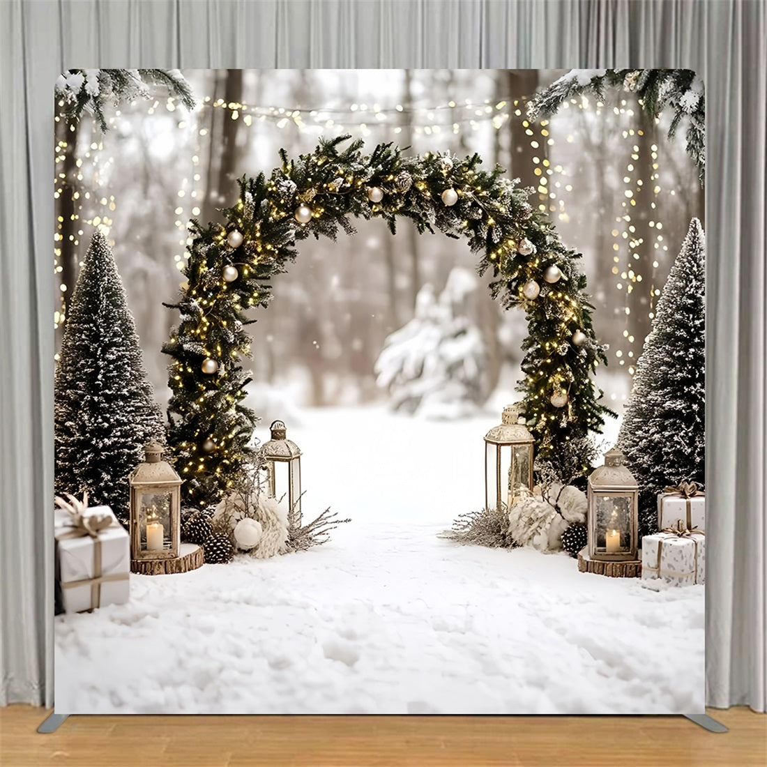 Tension Backdrop Snow Enchanted Evergreen Arch Christmas Backdrop TS-GQ57-1