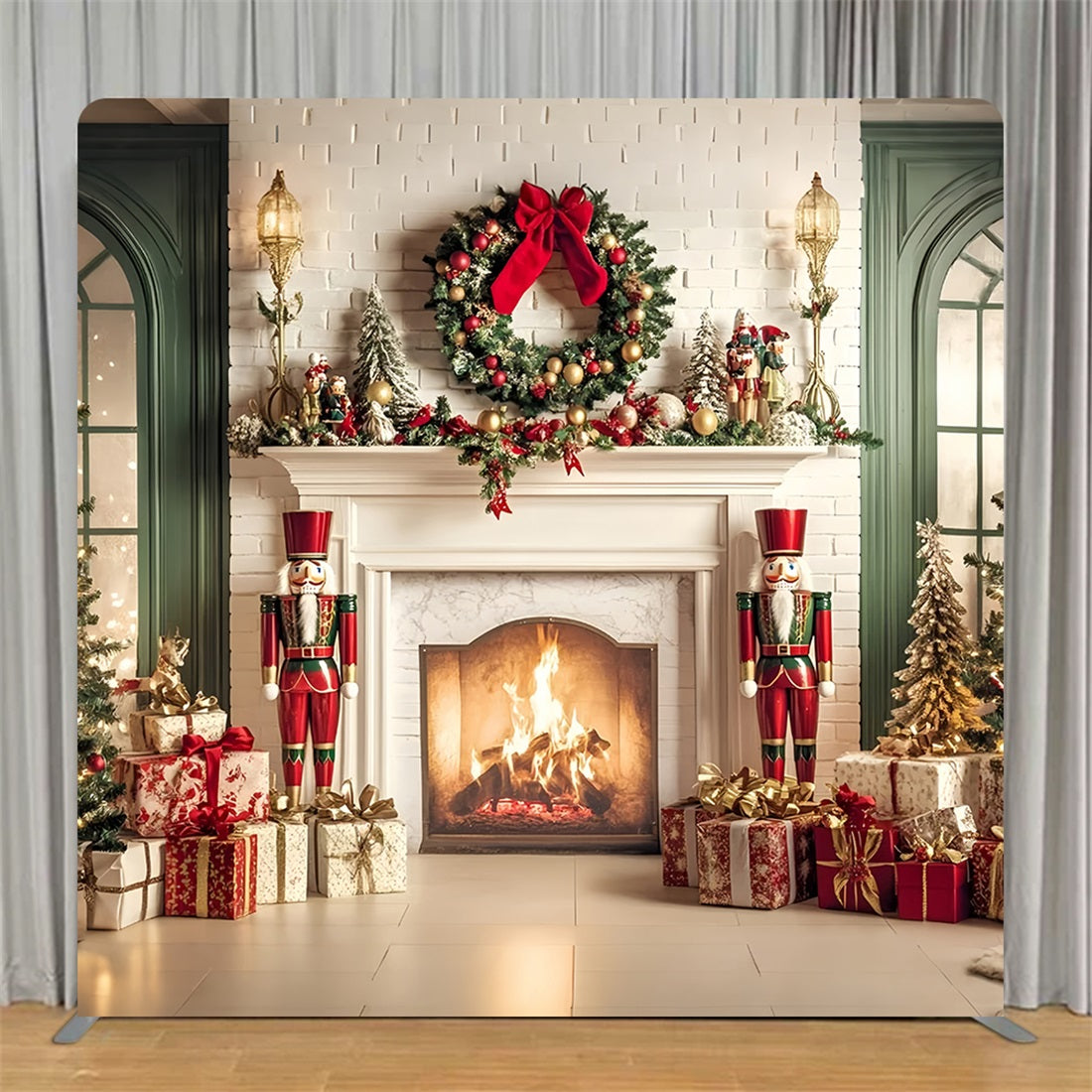 Square Backdrop Nutcracker Fireplace Holiday Setting Christmas Backdrops TS-GQ57-2