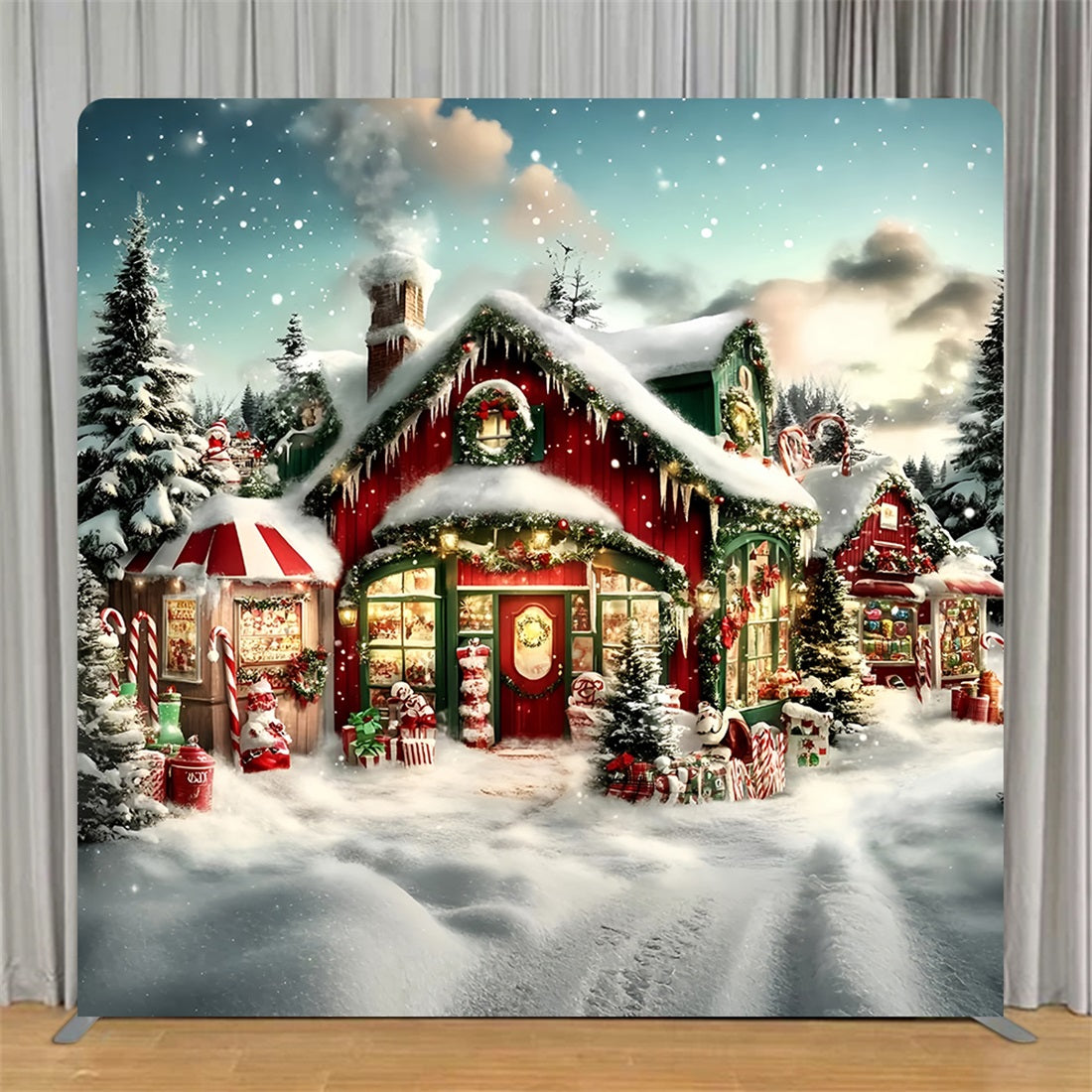 Square Backdrop Festive Candy Cottage Wonderland Christmas Backdrops TS-GQ57-37