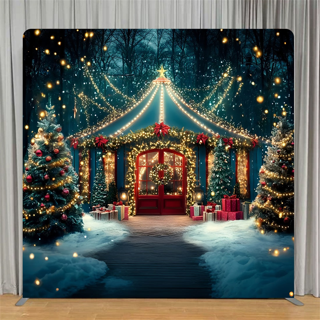 Square Backdrop Magical Twilight Festive Cottage Christmas Party Backdrop TS-GQ58-11