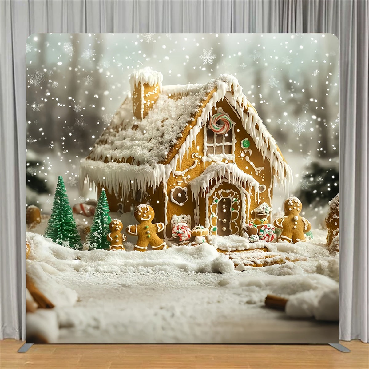 Square Shape Tension Fabric Display Arch Snowy Gingerbread Cottage Christmas Backdrop TS-GQ58-35