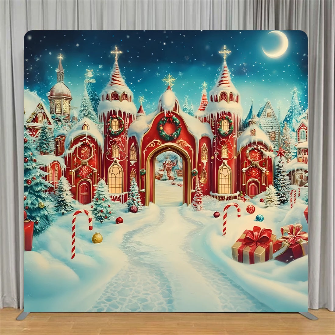 Tension Fabric Backdrop Enchanted Snowy Candy Village Christmas Backdrop TS-GQ58-55