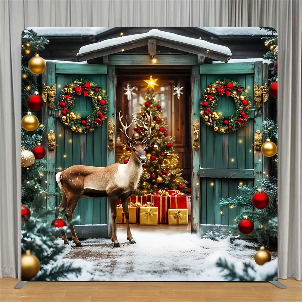 Square Backdrop Cover Festive Reindeer Entry Christmas Backdrops TS-LXX58-101