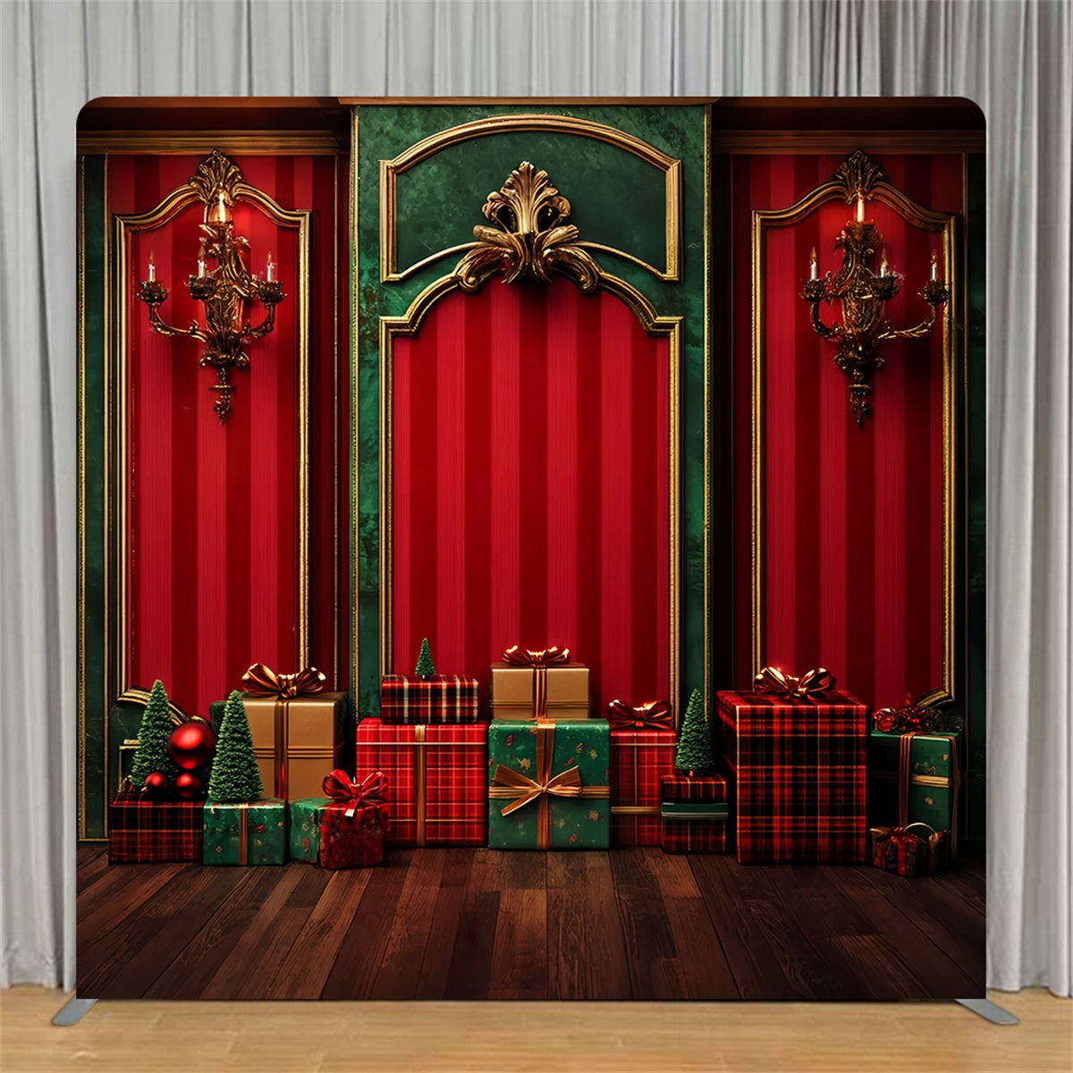 Tension Backdrops Elegant Red Green Gift Wall Christmas Backdrops TS-LXX58-53
