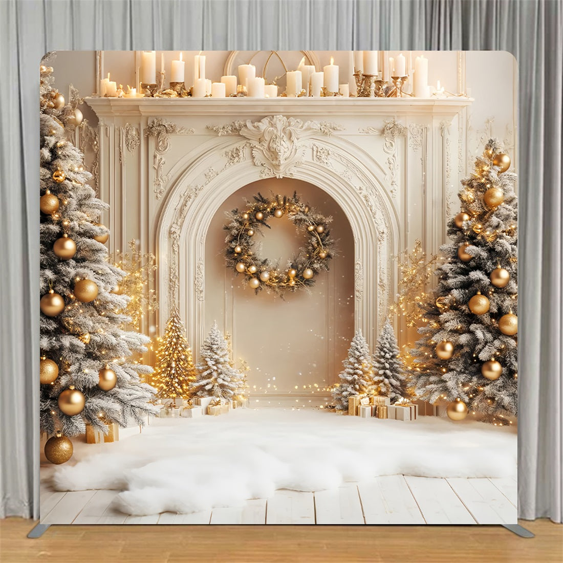Tension Backdrop Golden Elegant Winter Mantel Christmas Backdrops TS-LXX58-54