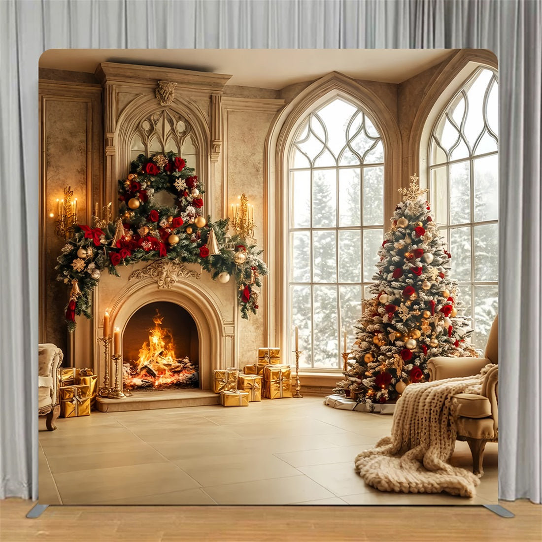 Tension Backdrops Elegant Fireplace Holiday Lounge Christmas Backdrops TS-LXX58-66