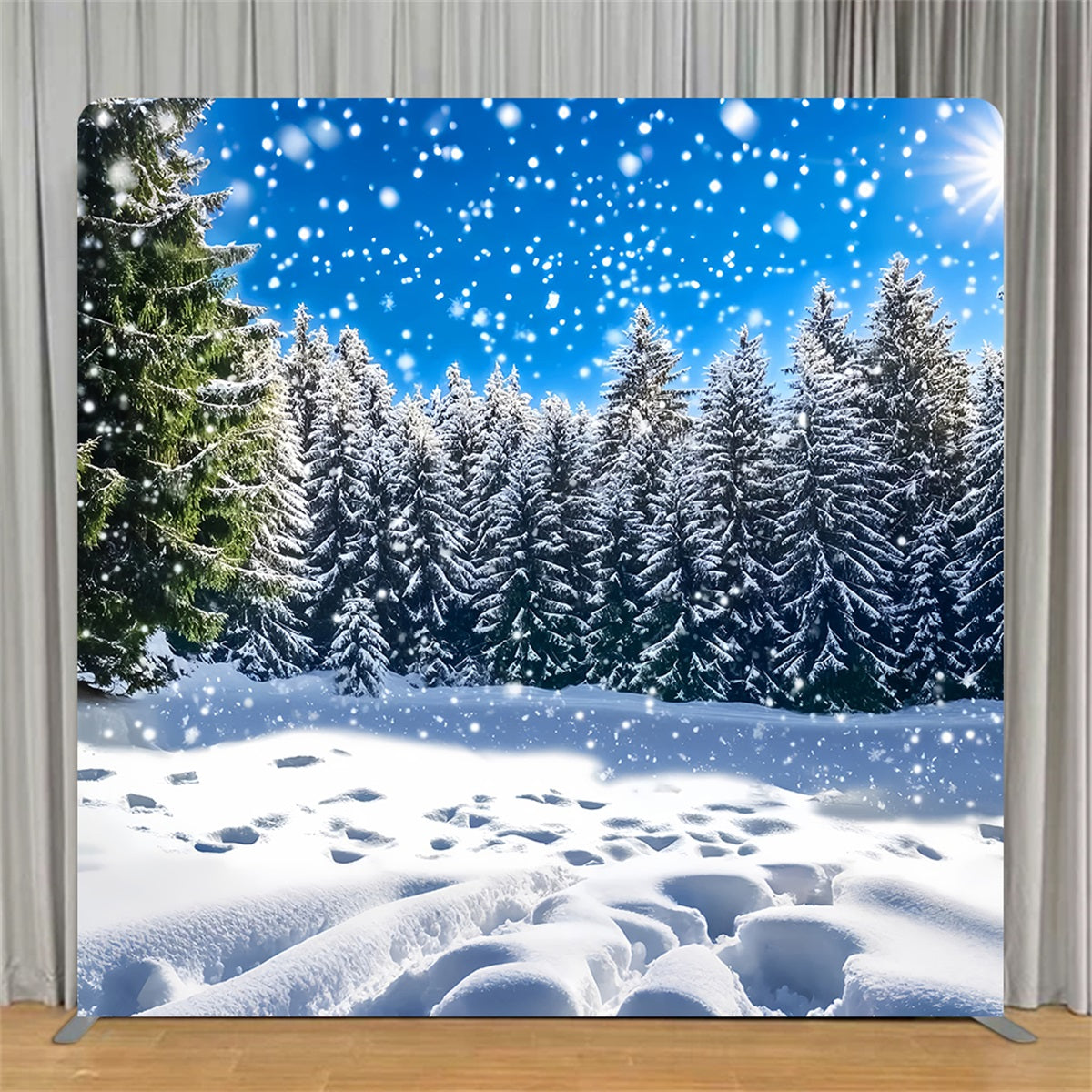 Tension Fabric Backdrop Bright Snowy Winter Forest Christmas Backdrops TS-LXX58-88
