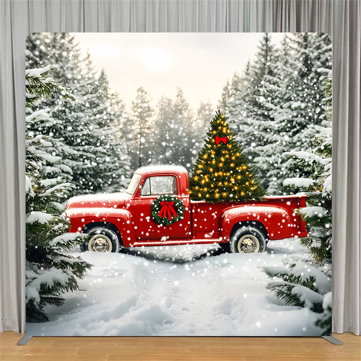 Tension Backdrops Vintage Red Truck Forest Christmas Backdrops TS-LXX59-199