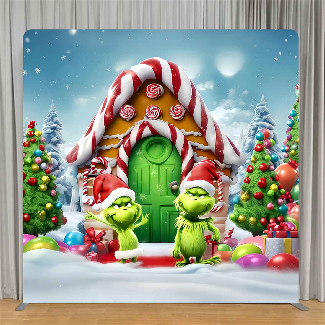 Tension Fabric Backdrop Whimsical Grinch Holiday Cottage Grinch Backdrop TS-TWW510-51