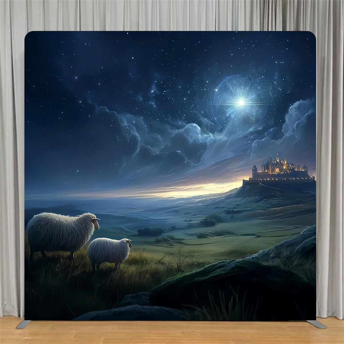Square Backdrop Tension Pillow Cover Stand Starry Bethlehem Shepherd Nativity Backdrop TS-TWW510-89