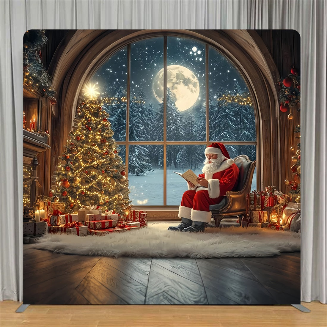 Tension Fabric Backdrop Cozy Santa Moonlit Reading Christmas Backdrops TS-TWW58-56