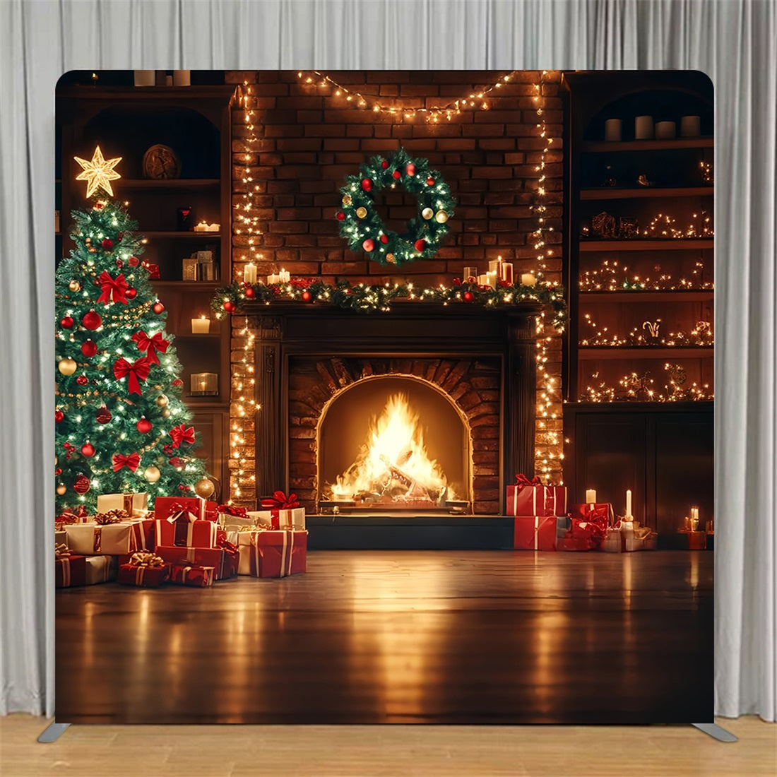 Tension Backdrops Cozy Rustic Holiday Hearth Christmas Party Backdrop TS-TWW58-59