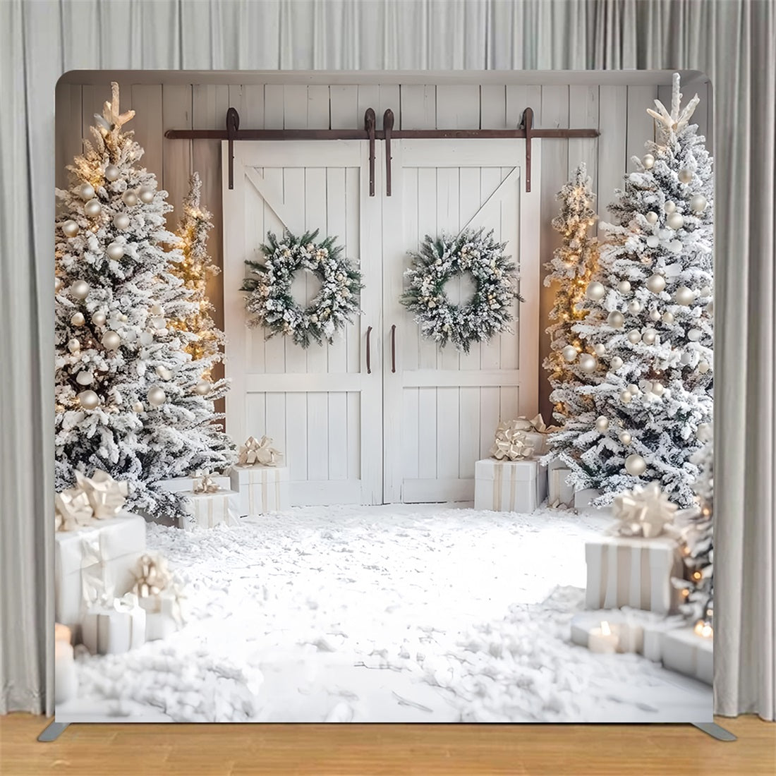 Square Backdrop Tension Pillow Cover Stand Rustic White Barn Christmas Backdrops TS-TWW58-81