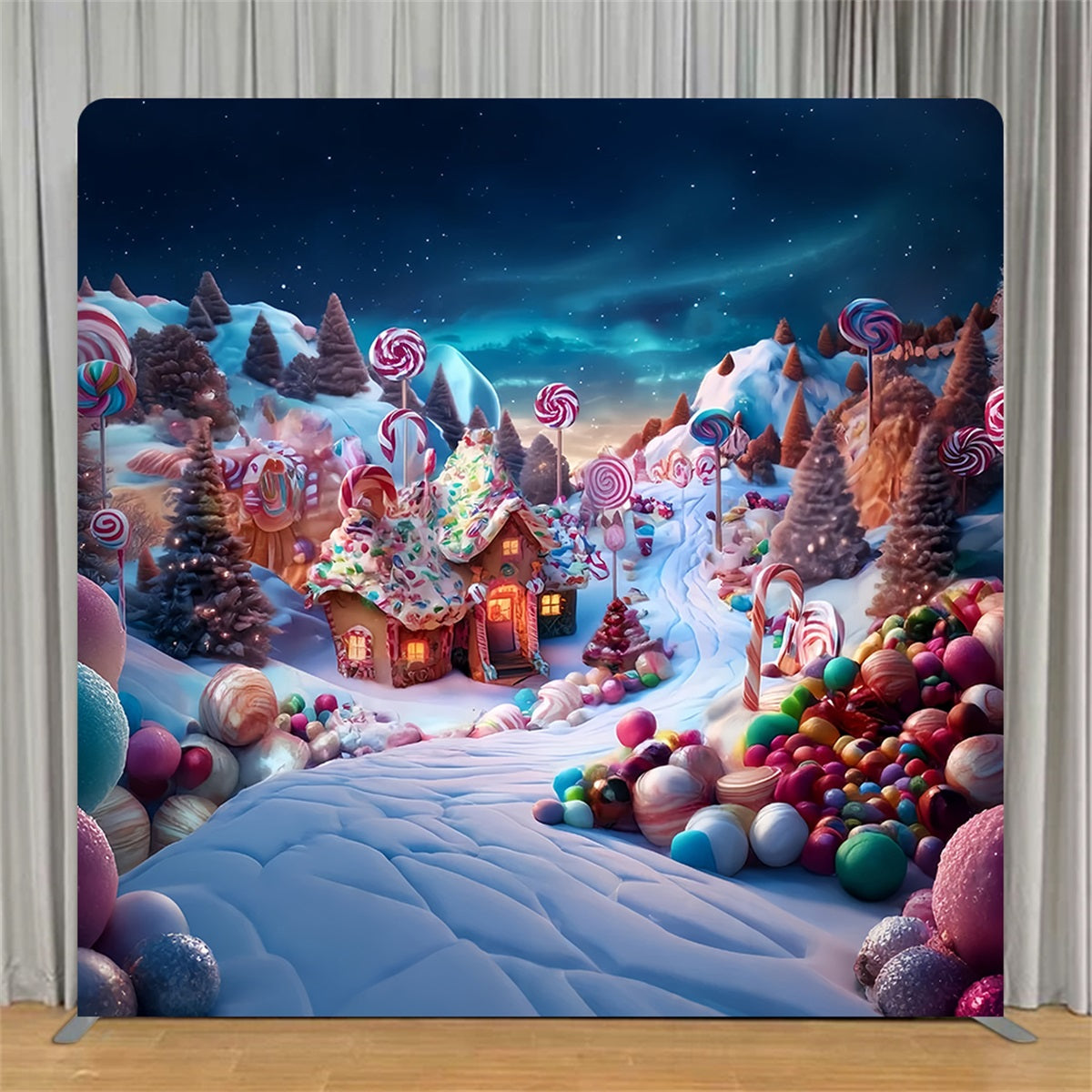 Square Backdrops Colorful Candy Wonderland Village Christmas Backdrop TS-TWW59-119