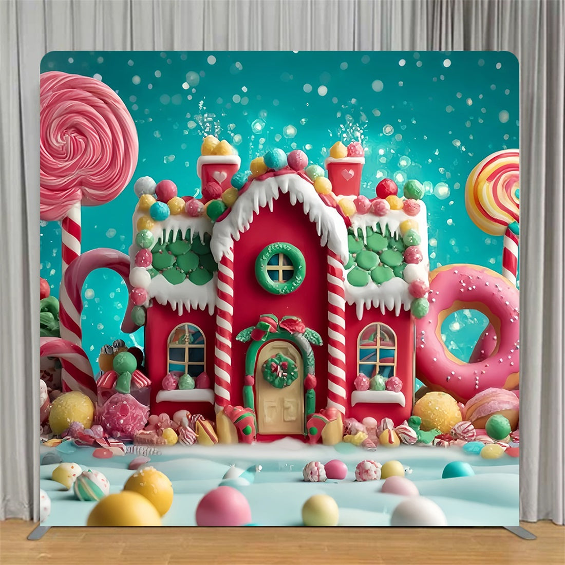 Tension Backdrop Vibrant Candy Gingerbread House Christmas Party Backdrop TS-TWW59-123