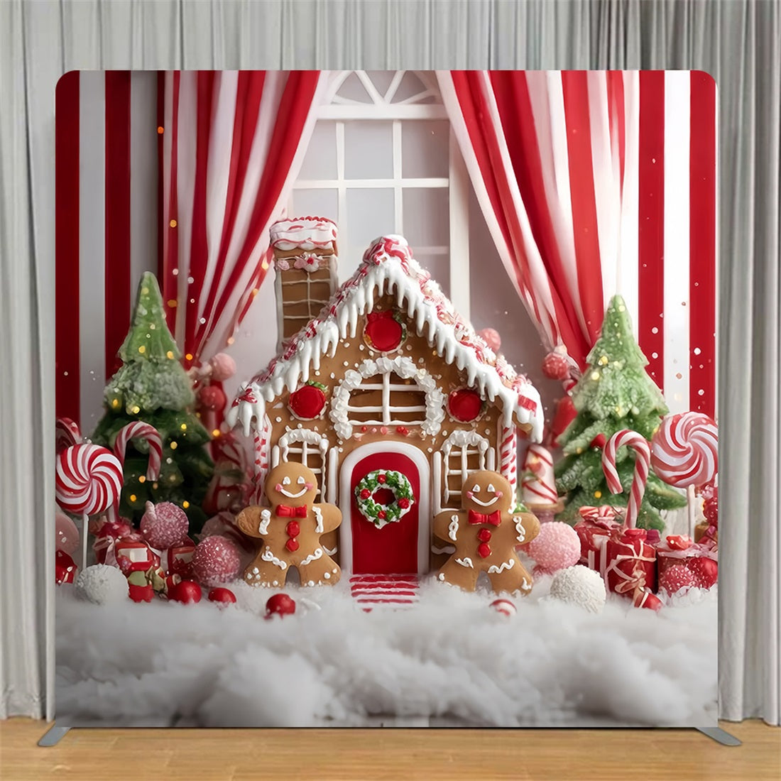 Tension Fabric Backdrop Candy Cane Gingerbread Cottage Christmas Backdrops TS-TWW59-90