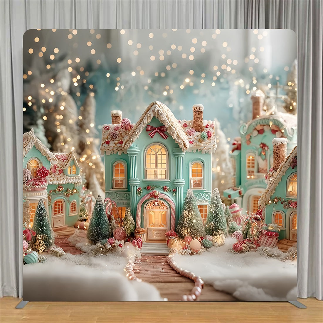 Tension Backdrops Whimsical Pastel Christmas Village Christmas Party Backdrop TS-TWW59-94