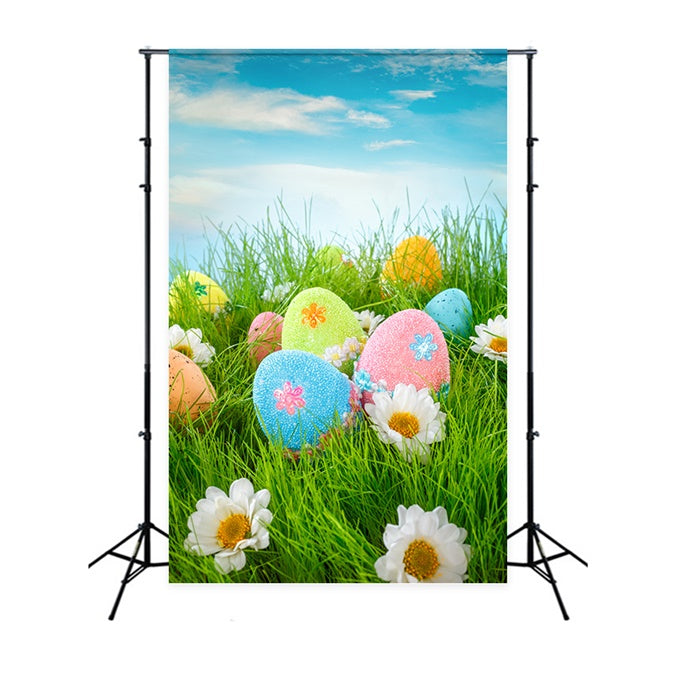 Easter Backdrops Photography Blue Sky Egg Blossoms Backdrop TWW3-20